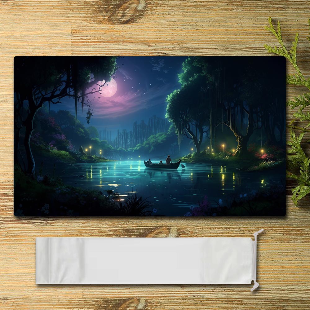 Brettspiel-Peripherie – Fluss bei Nacht – Lorcana Spielmatte, Größe 59,9 x 34,9 cm, kompatibel mit TCG, RPG, CCG, Mauspad, Schreibtischunterlage