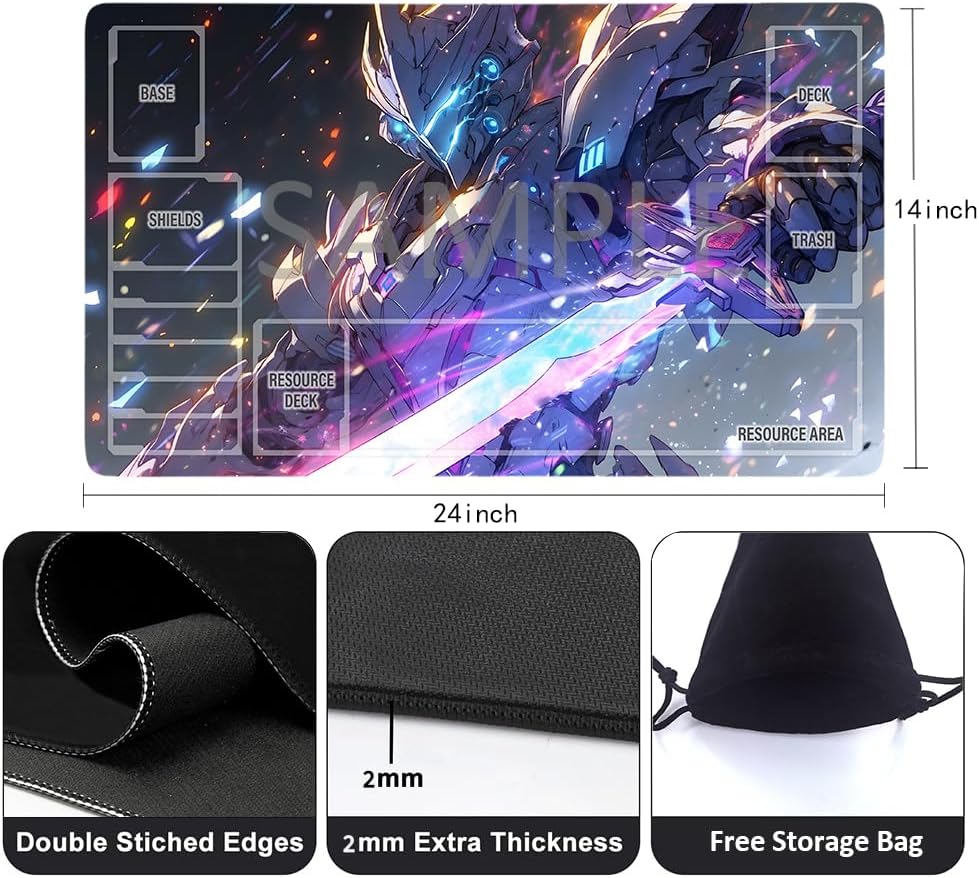 GCG Playmats with Zones - 24"x14" Unofficial GCG Card Game Mat New Player Gundam Playmat Compatible TCG Player Include Storage Bag (GAODA (2)-Zone)