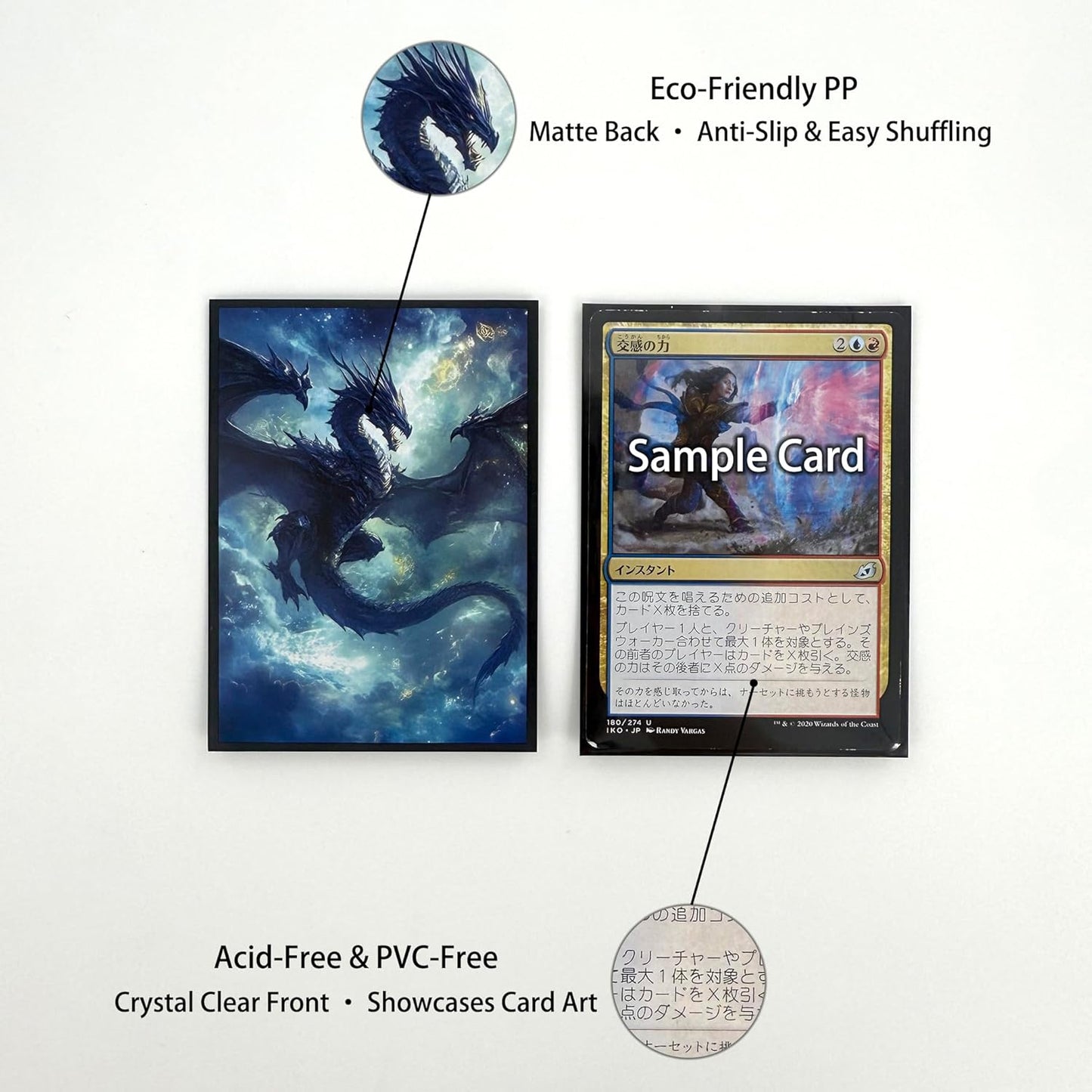 100 PCS TCG/MTG Card Sleeves, Matte Back Anti-Slip & Easy Shuffling Applicable to OCG CCG DTCG PTCG, 2.6 x 3.6 in Standard Size Cards (Galaxy Dragon)