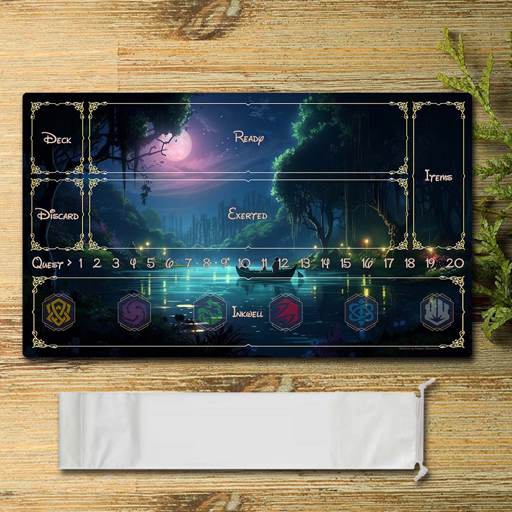 Brettspiel-Peripherie – Fluss bei Nacht – Lorcana Spielmatte, Größe 59,9 x 34,9 cm, kompatibel mit TCG, RPG, CCG, Mauspad, Schreibtischunterlage