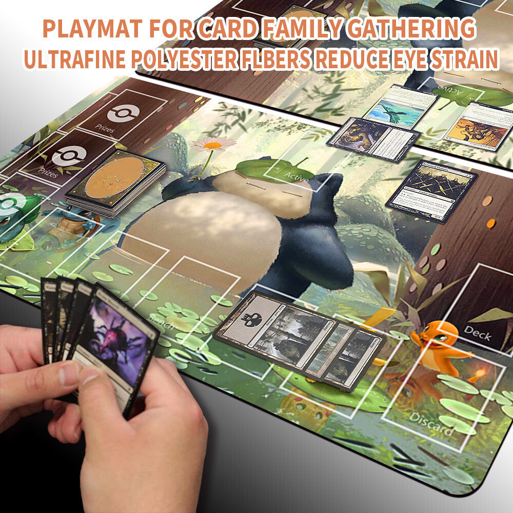 NEW Pokemon Snorlax Playmat Stitched Edge with Card Zones Free Bag Rubber Game Playmat Stitched Edge of TCG