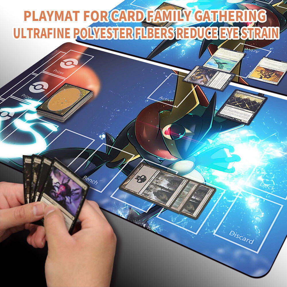NEW Pokemon Greninja Playmat Stitched Edge with Card Zones Free Bag Rubber Game Playmat Stitched Edge of TCG