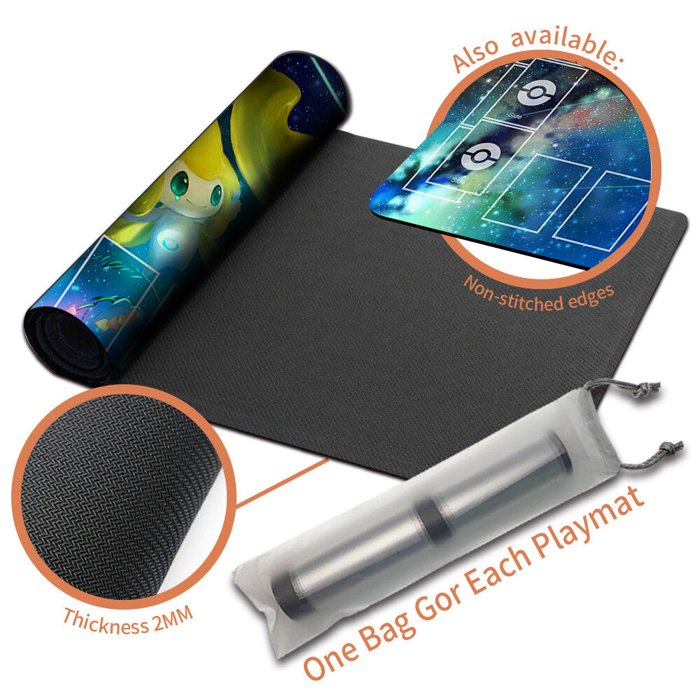 NEW Pokemon Playmat Stitched Edge with Card Zones Free Bag Rubber Playmat Stitched Edge Compatible Pokemon