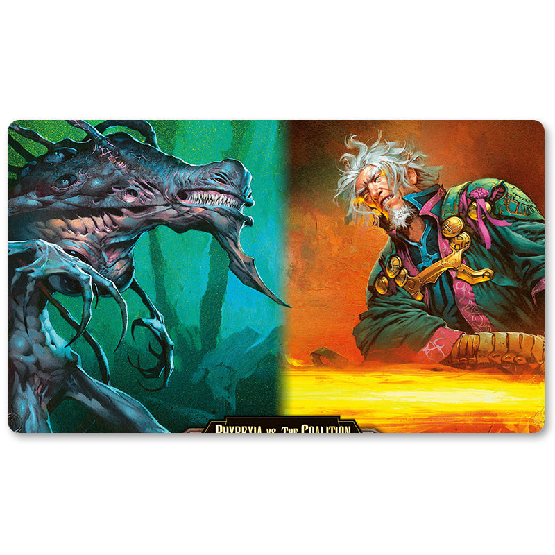 Tabulludo Ekstercentra- Phyrexia Vs. La Koalicio -MTG Playmat Grandeco 23.6X13.7in Ludaj matoj Kongruaj por TCG RPG CCG Komerca Kartludo