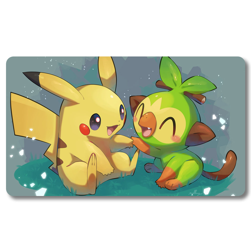 PTCG Pikachu Grookey Playmat - Pokemon Playmat Size 23.6X13.7in Play mats Compatible for TCG MTG RPG CCG Trading Card Game