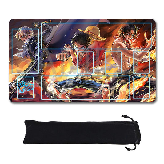 Portgas D. Ace, Sabo, Monkey D. Luffy One Piece Playmat + Free Storage Bag Non-Slip Rubber 24x14 in +122HZWzone (52)