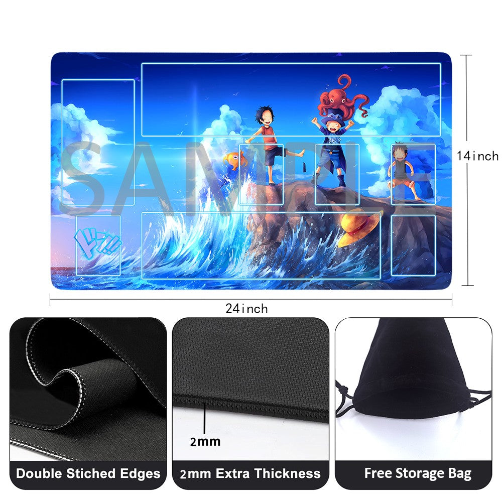 Portgas D. Ace，Sabo，Monkey D. Luffy One Piece Playmat + Free Storage Bag Non-Slip Rubber 24x14 in +122HZWzone (61)