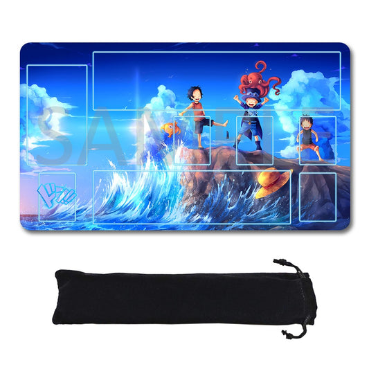 Portgas D. Ace，Sabo，Monkey D. Luffy One Piece Playmat + Free Storage Bag Non-Slip Rubber 24x14 in +122HZWzone (61)