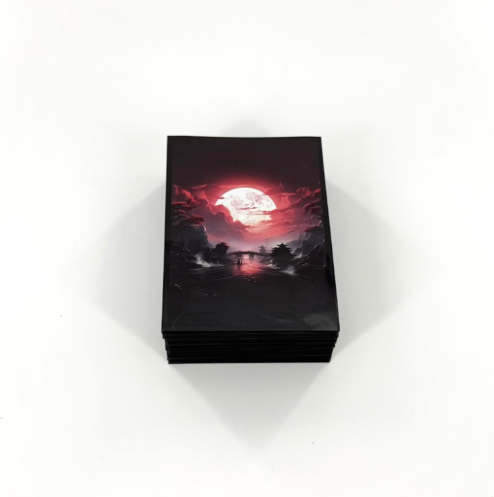 100 PCS TCG/MTG Card Sleeves, Sleeves Size is 2.6 x 3.6 in Applicable to OCG CCG DTCG PTCG, Fit Standard Size Cards - Red Moon