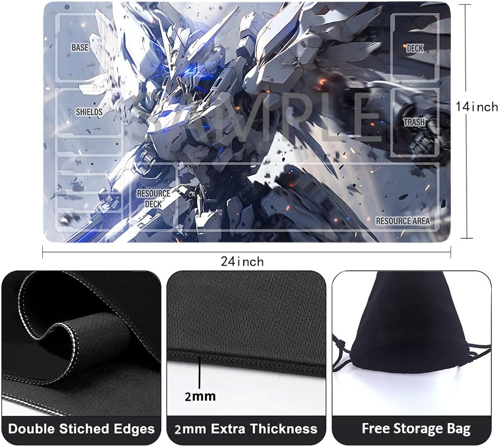 GCG Playmats with Zones - 24"x14" Unofficial GCG Card Game Mat New Player Gundam Playmat  Compatible TCG Player Include Storage Bag (GAODA (14)-Zone)