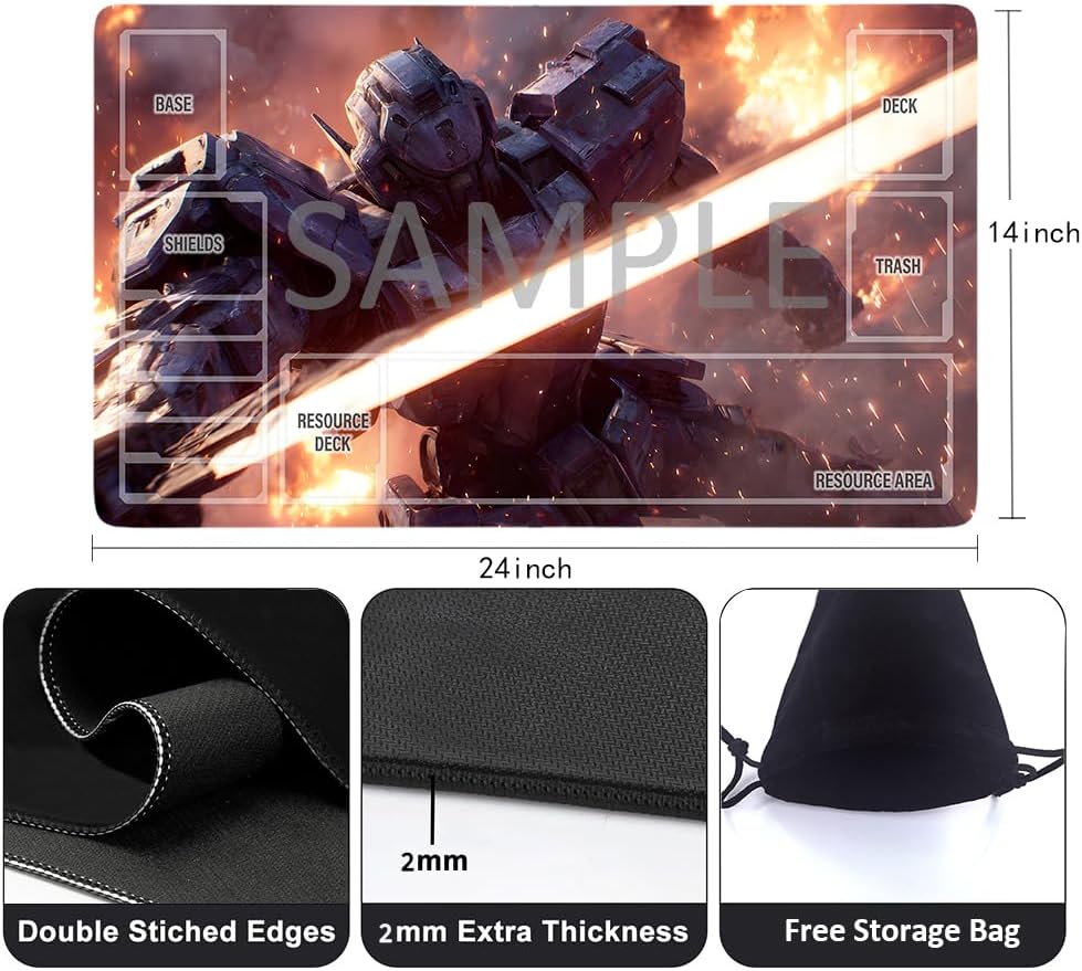 GCG Playmats with Zones - 24"x14" Unofficial GCG Card Game Mat New Player Gundam Playmat  Compatible TCG Player Include Storage Bag (GAODA (13)-Zone)