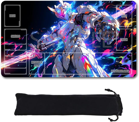 GCG Playmats with Zones - 24"x14" Unofficial GCG Card Game Mat New Player Gundam Playmat  Compatible TCG Player Include Storage Bag (GAODA (4)-Zone)
