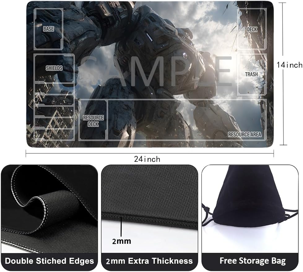 GCG Playmats with Zones - 24"x14" Unofficial GCG Card Game Mat New Player Gundam Playmat  Compatible TCG Player Include Storage Bag (GAODA (17)-Zone)