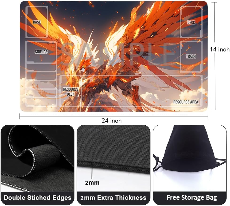 GCG Playmats with Zones - 24"x14" Unofficial GCG Card Game Mat New Player Gundam Playmat  Compatible TCG Player Include Storage Bag (GAODA (8)-Zone)