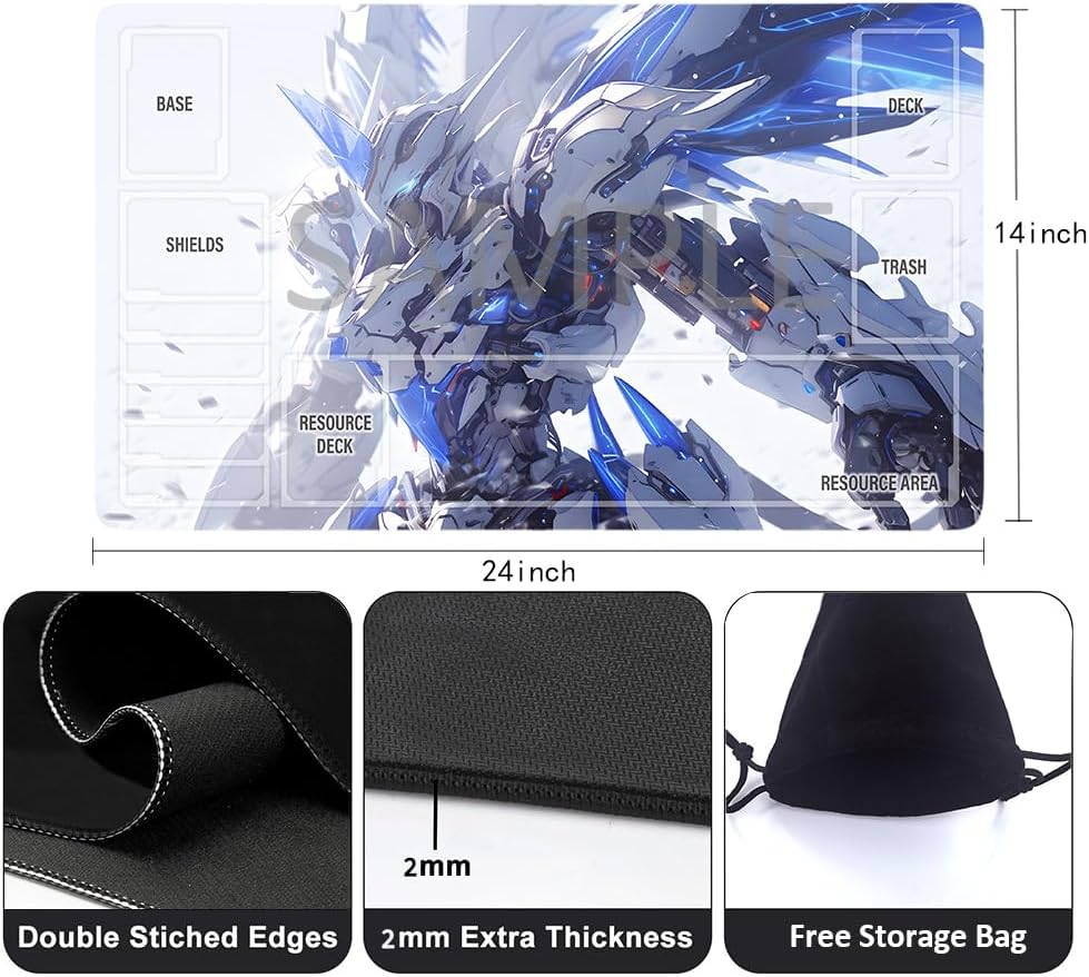 GCG Playmats with Zones - 24"x14" Unofficial GCG Card Game Mat New Player Gundam Playmat  Compatible TCG Player Include Storage Bag (GAODA (3)-Zone)