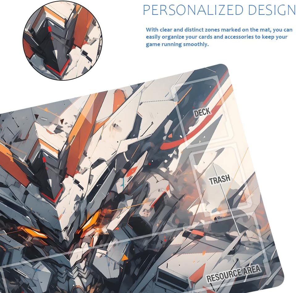 GCG Playmats with Zones - 24"x14" Unofficial GCG Card Game Mat New Player Gundam Playmat  Compatible TCG Player Include Storage Bag (GAODA (7)-Zone)