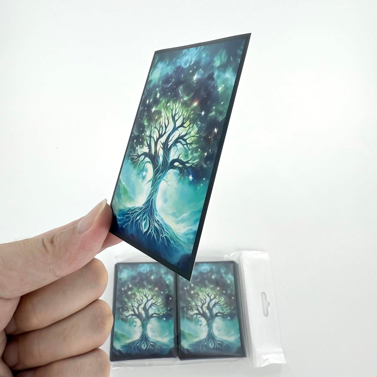 100 PCS TCG/MTG Card Sleeves, Matte Back Anti-Slip & Easy Shuffling Applicable to OCG CCG DTCG PTCG, 2.6 x 3.6 in Standard Size Cards (Tree)