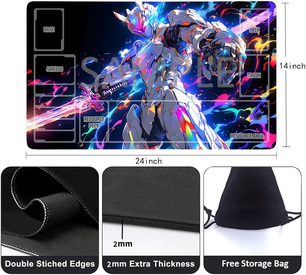 GCG Playmats with Zones - 24"x14" Unofficial GCG Card Game Mat New Player Gundam Playmat  Compatible TCG Player Include Storage Bag (GAODA (4)-Zone)