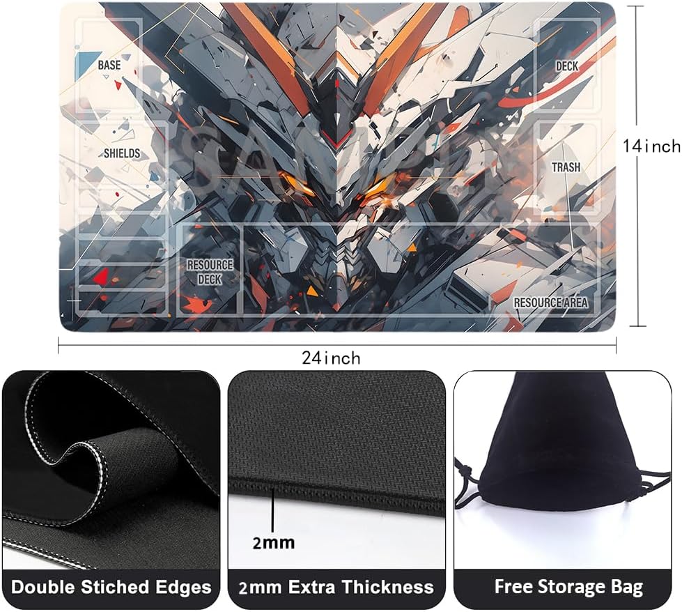 GCG Playmats with Zones - 24"x14" Unofficial GCG Card Game Mat New Player Gundam Playmat  Compatible TCG Player Include Storage Bag (GAODA (7)-Zone)