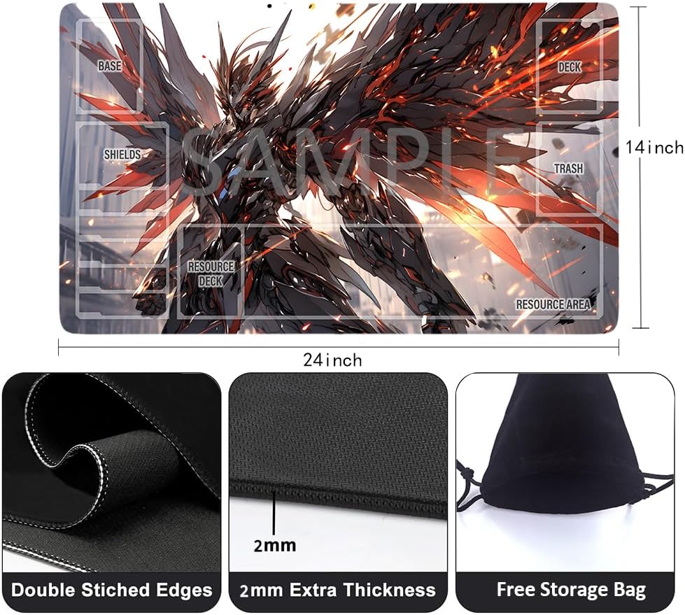 GCG Playmats with Zones - 24"x14" Unofficial GCG Card Game Mat New Player Gundam Playmat  Compatible TCG Player Include Storage Bag (GAODA (9)-Zone)