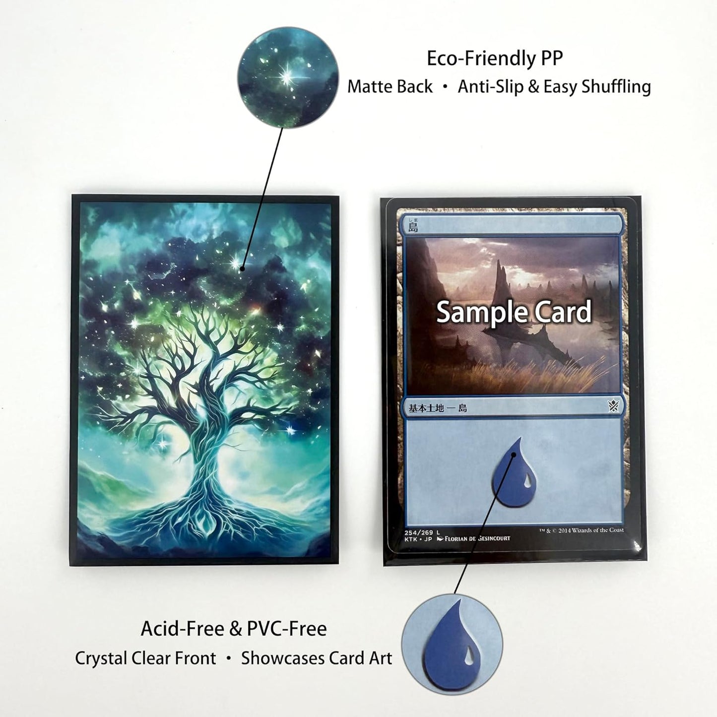 100 PCS TCG/MTG Card Sleeves, Matte Back Anti-Slip & Easy Shuffling Applicable to OCG CCG DTCG PTCG, 2.6 x 3.6 in Standard Size Cards (Tree)