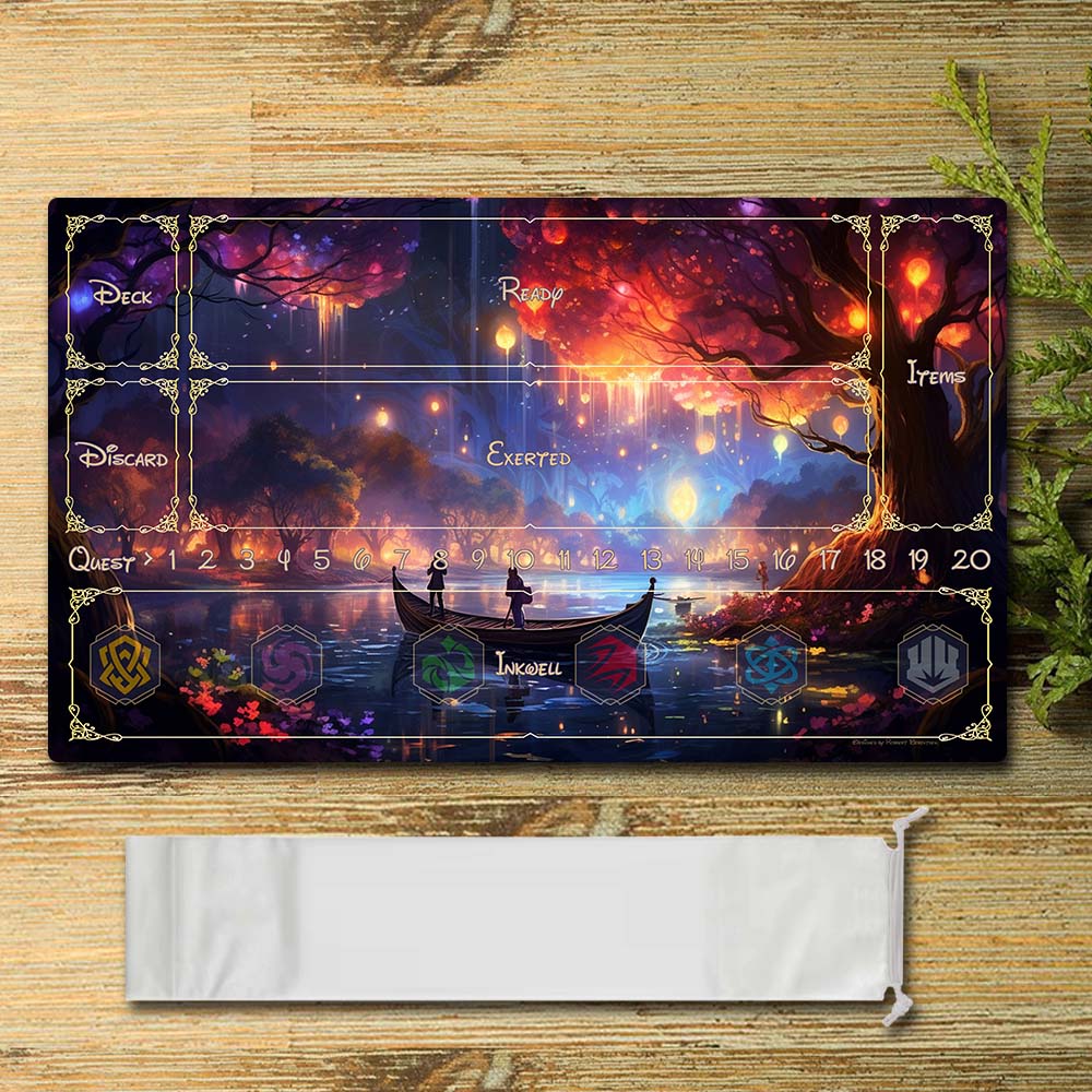 Board Game Peripheral - River at night3 - Lorcana Playmat Size 23.6X13.7in Play mats Compatible for TCG RPG CCG Mouse Pad Desk Mats