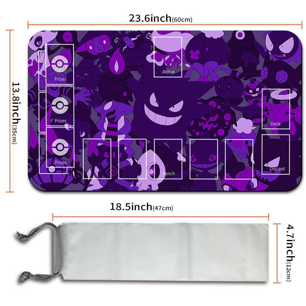 NEW Pokemon Gengar Playmat Stitched Edge with Card Zones Free Bag Rubber Game Playmat Stitched Edge of TCG