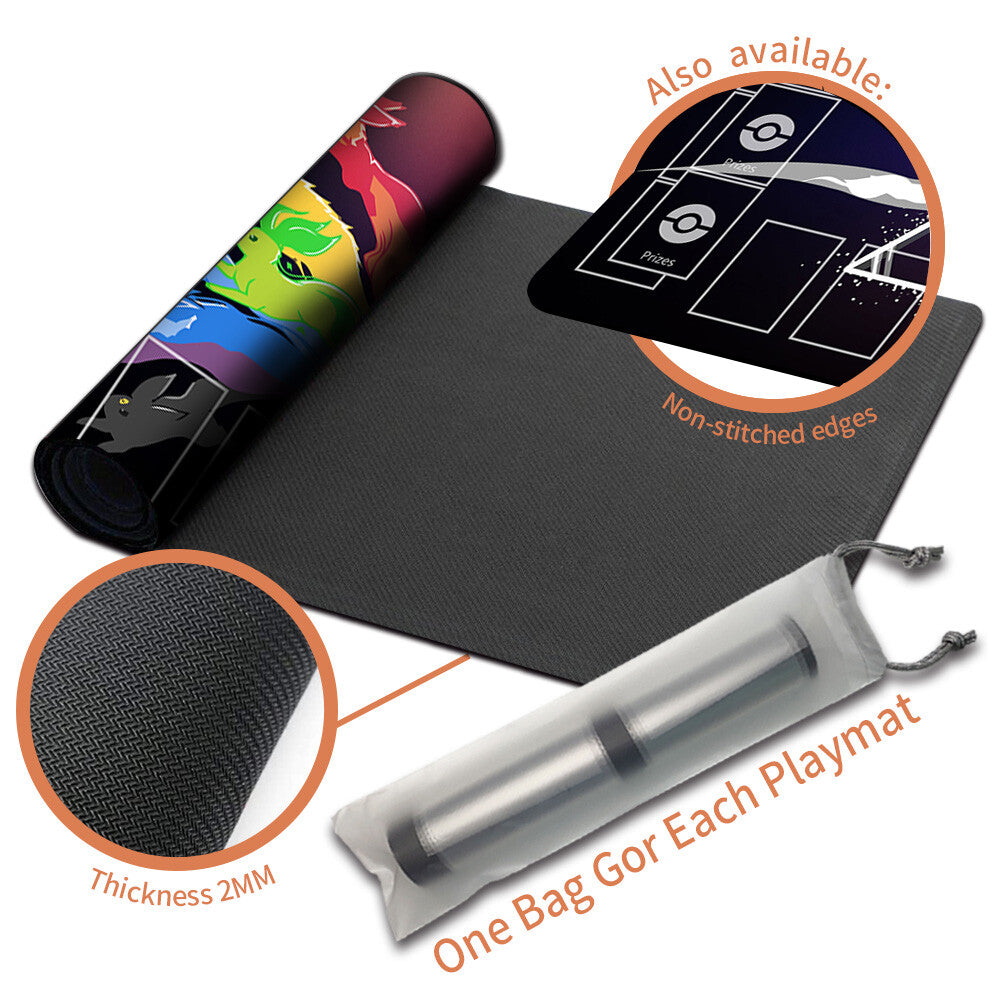 NEW Pokemon Eevee Playmat Stitched Edge with Card Zones Free Bag Rubber Game Playmat Stitched Edge of TCG