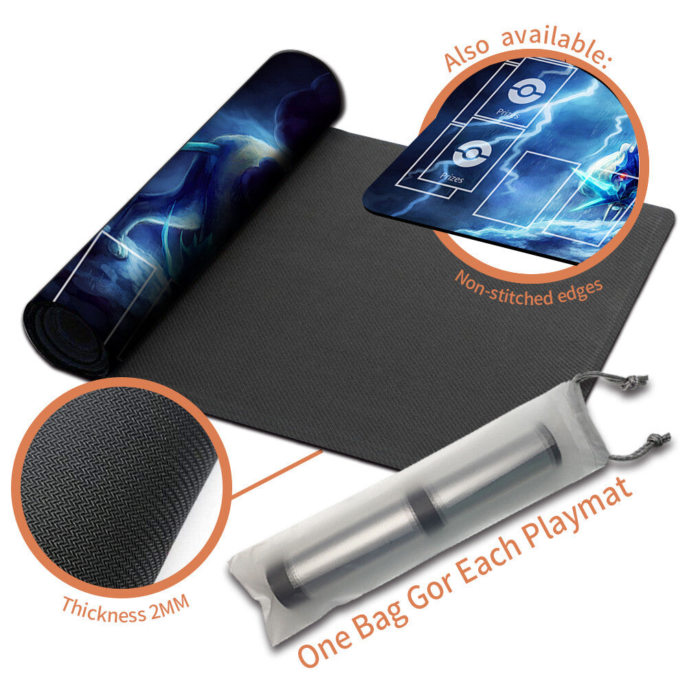 NEW Pokemon Playmat Stitched Edge with Card Zones Free Bag Rubber Playmat Stitched Edge Compatible Pokemon