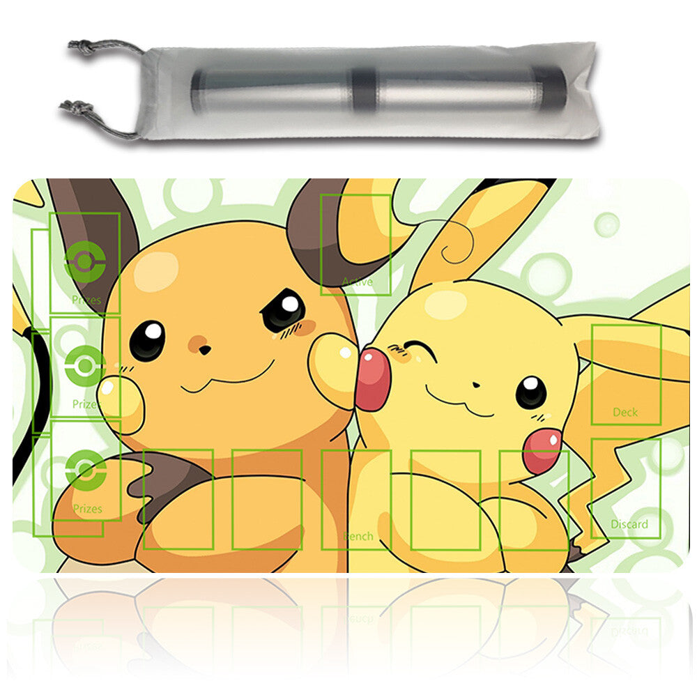 NEW Pokemon Pikachu Playmat Stitched Edge with Card Zones Free Bag Rubber Game Playmat Stitched Edge of TCG