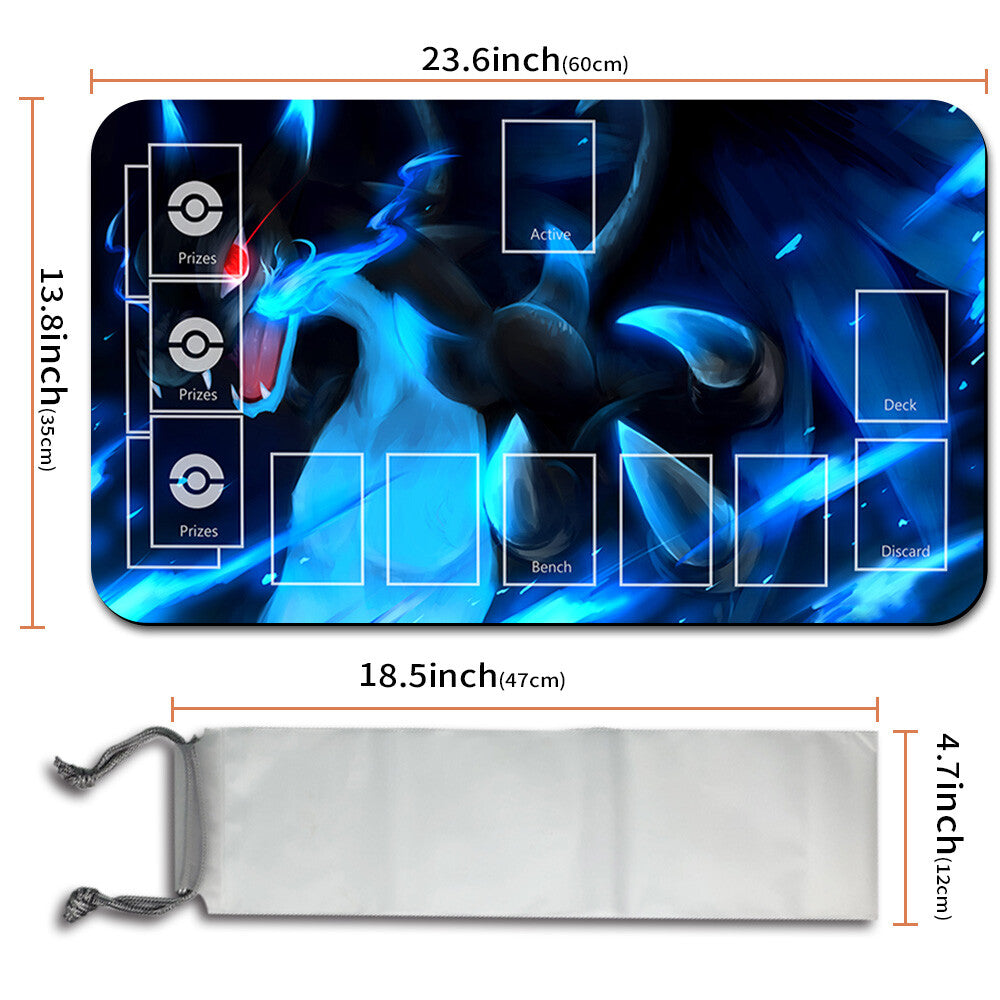 NEW Pokemon Charizard Playmat Stitched Edge with Card Zones Free Bag Rubber Playmat Stitched Edge of TCG