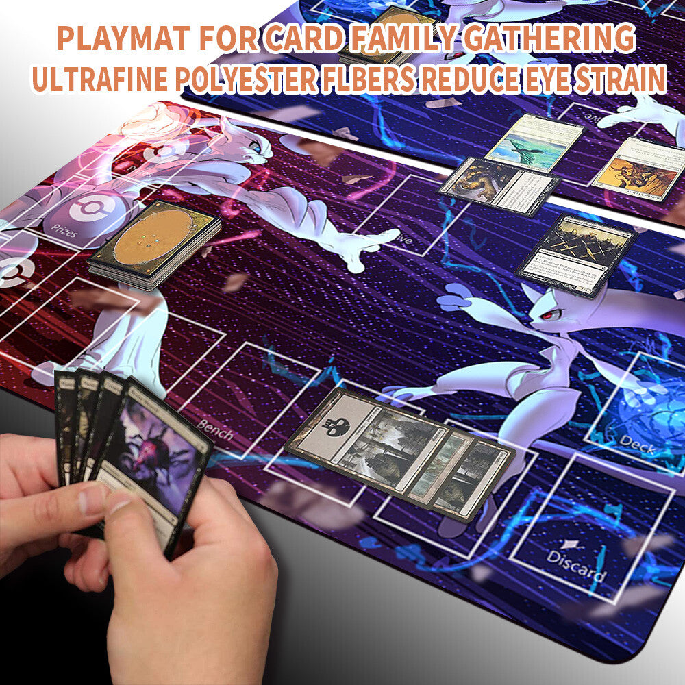 NEW Pokemon Playmat Stitched Edge with Card Zones Free Bag Rubber Playmat Stitched Edge Compatible Pokemon