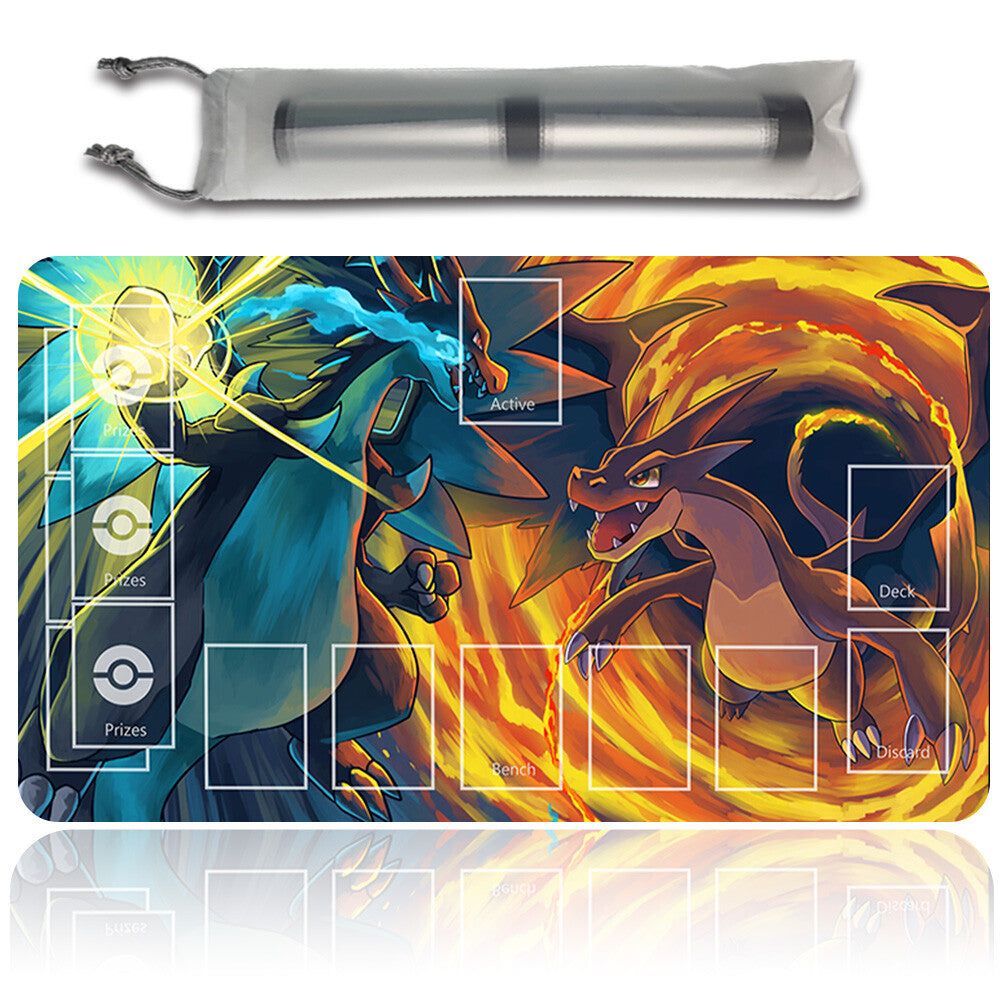 Pokemon Charizard Playmat Stitched Edge With Zones + Free Bag Card Game Playmat Stitched Edge of MTG TCG CCG