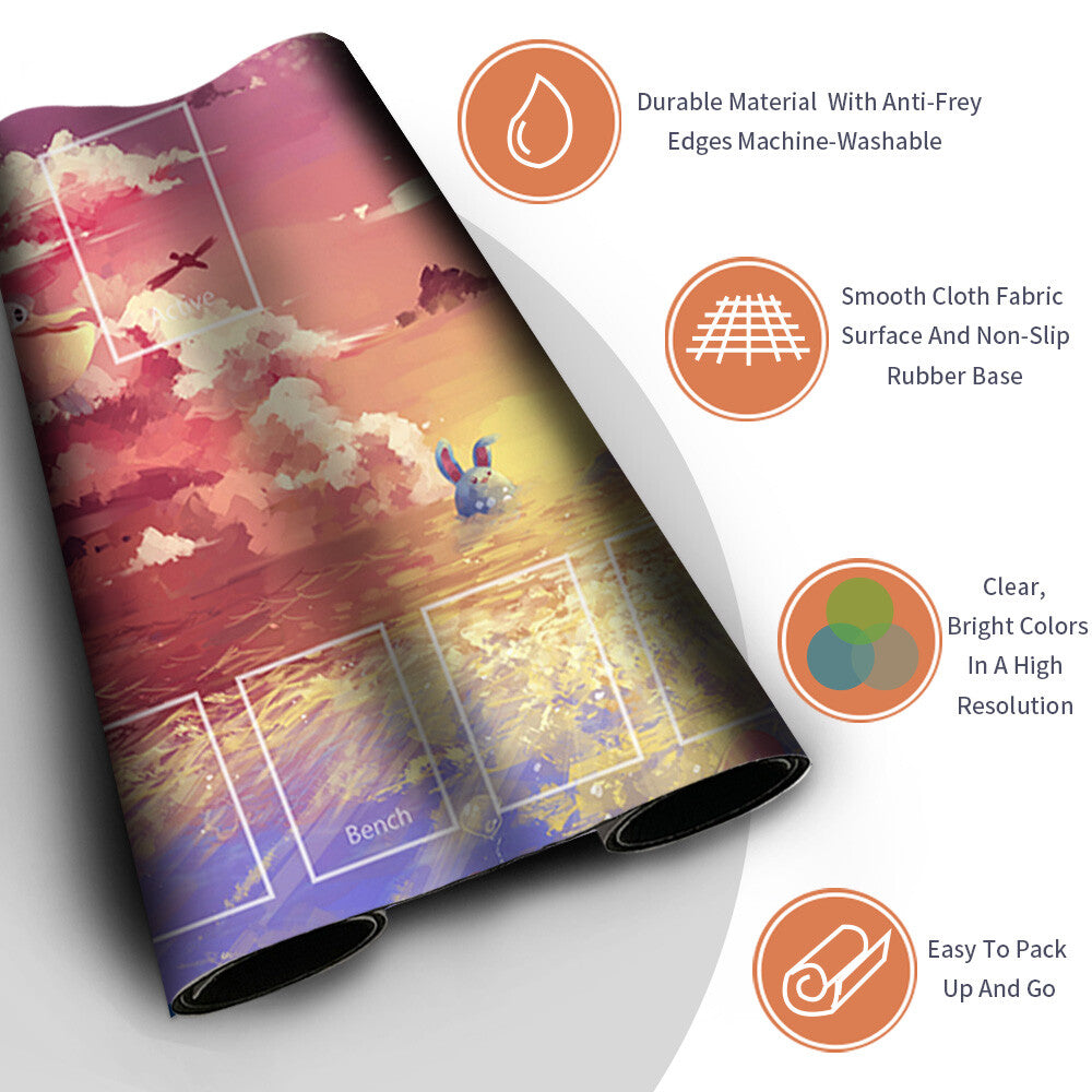 NEW Pokemon Playmat Stitched Edge with Card Zones Free Bag Rubber Playmat Stitched Edge Compatible Pokemon