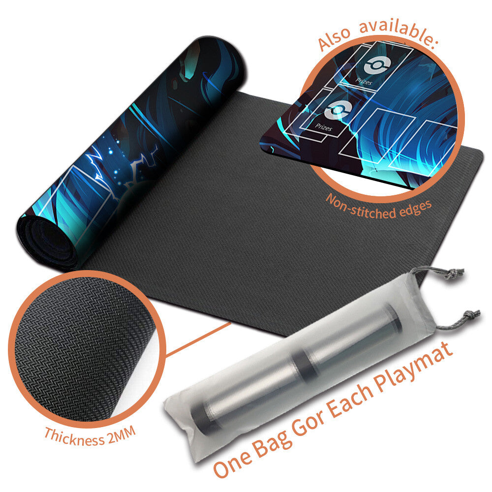 NEW Pokemon Lucario Playmat Stitched Edge with Card Zones Free Bag Rubber Game Playmat Stitched Edge of TCG