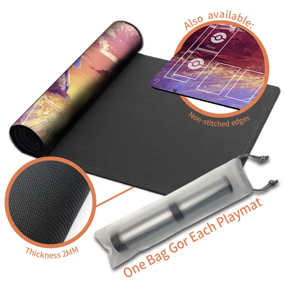 NEW Pokemon Playmat Stitched Edge with Card Zones Free Bag Rubber Playmat Stitched Edge Compatible Pokemon