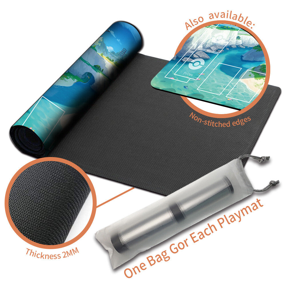 NEW Pokemon Playmat Stitched Edge with Card Zones Free Bag Rubber Playmat Stitched Edge Compatible Pokemon