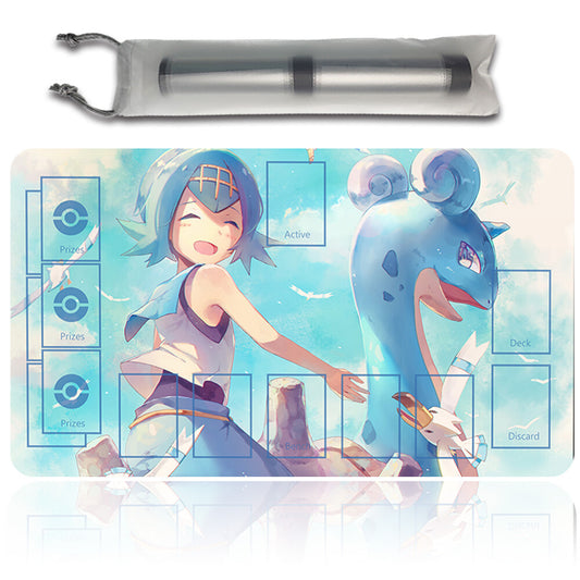 NEW Pokemon Playmat Stitched Edge with Card Zones Free Bag Rubber Playmat Stitched Edge Compatible Pokemon