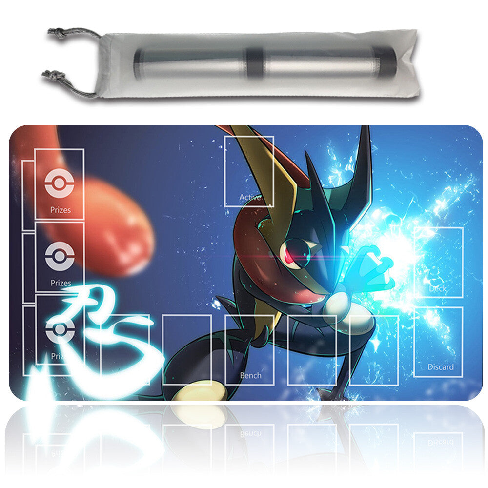 NEW Pokemon Greninja Playmat Stitched Edge with Card Zones Free Bag Rubber Game Playmat Stitched Edge of TCG