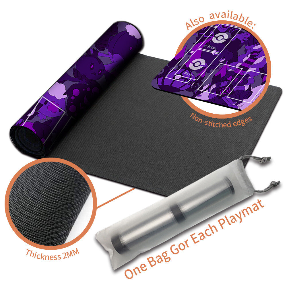 NEW Pokemon Gengar Playmat Stitched Edge with Card Zones Free Bag Rubber Game Playmat Stitched Edge of TCG