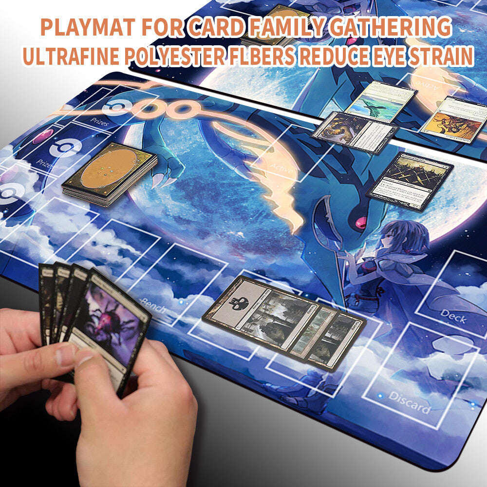 NEW Pokemon Rayquaza Playmat Stitched Edge with Card Zones Free Bag Rubber Game Playmat Stitched Edge of TCG