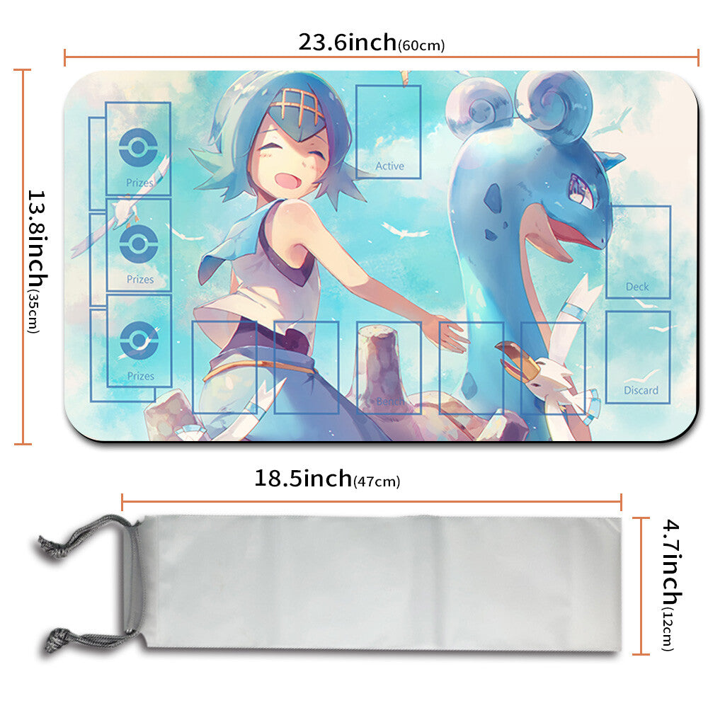 NEW Pokemon Playmat Stitched Edge with Card Zones Free Bag Rubber Playmat Stitched Edge Compatible Pokemon