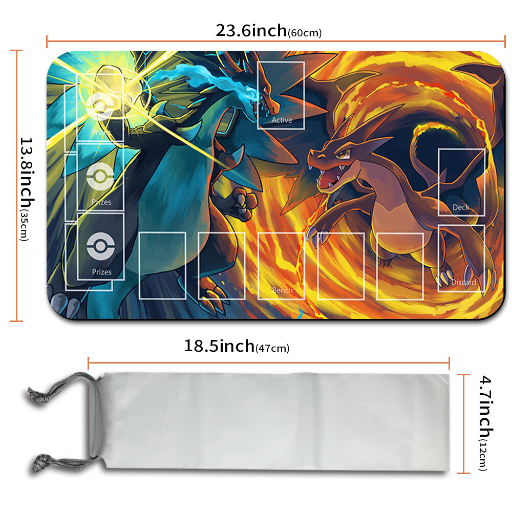 Pokemon Charizard Playmat Stitched Edge With Zones + Free Bag Card Game Playmat Stitched Edge of MTG TCG CCG