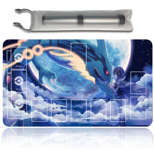 NEW Pokemon Rayquaza Playmat Stitched Edge with Card Zones Free Bag Rubber Game Playmat Stitched Edge of TCG