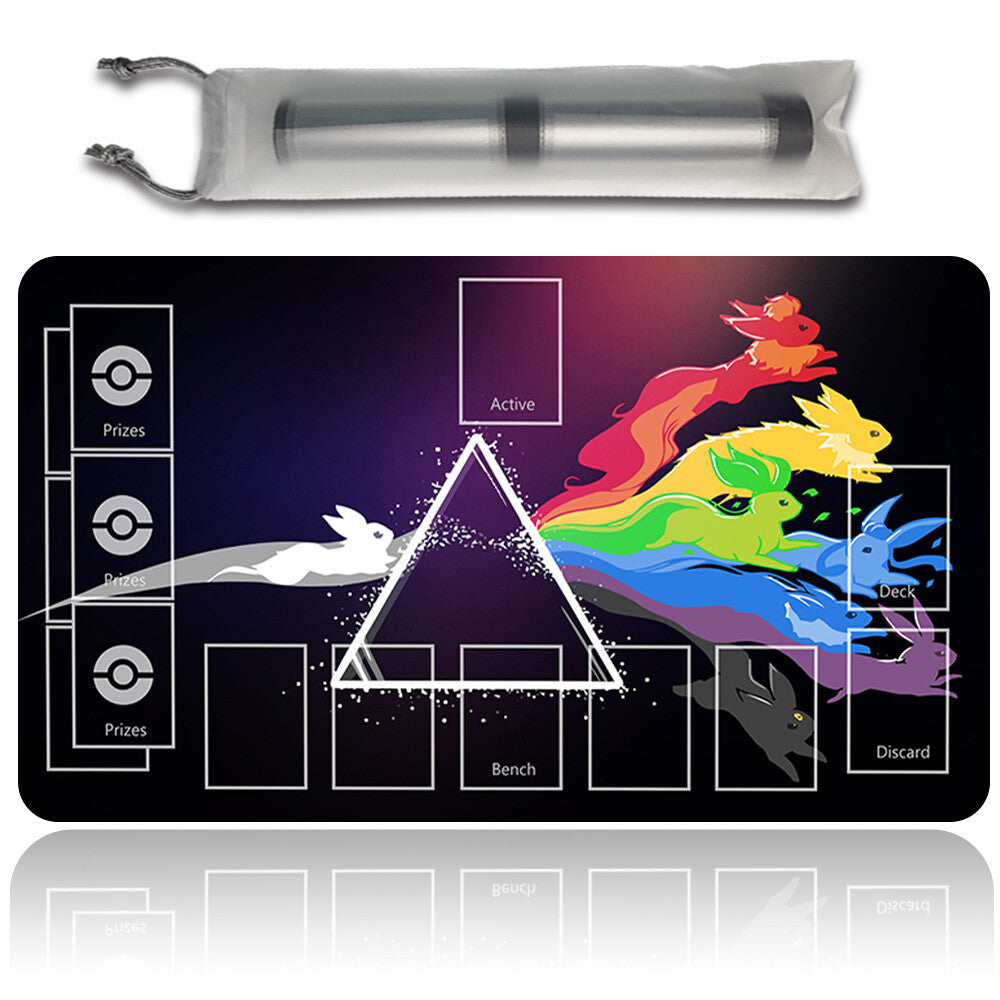 NEW Pokemon Eevee Playmat Stitched Edge with Card Zones Free Bag Rubber Game Playmat Stitched Edge of TCG