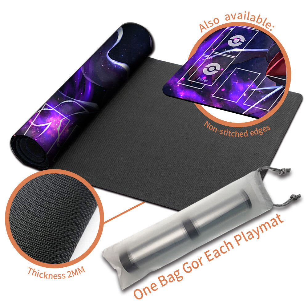 NEW Pokemon Playmat Stitched Edge with Card Zones Free Bag Rubber Playmat Stitched Edge Compatible Pokemon