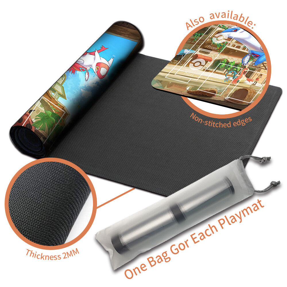 NEW Pokemon Playmat Stitched Edge with Card Zones Free Bag Rubber Playmat Stitched Edge Compatible Pokemon