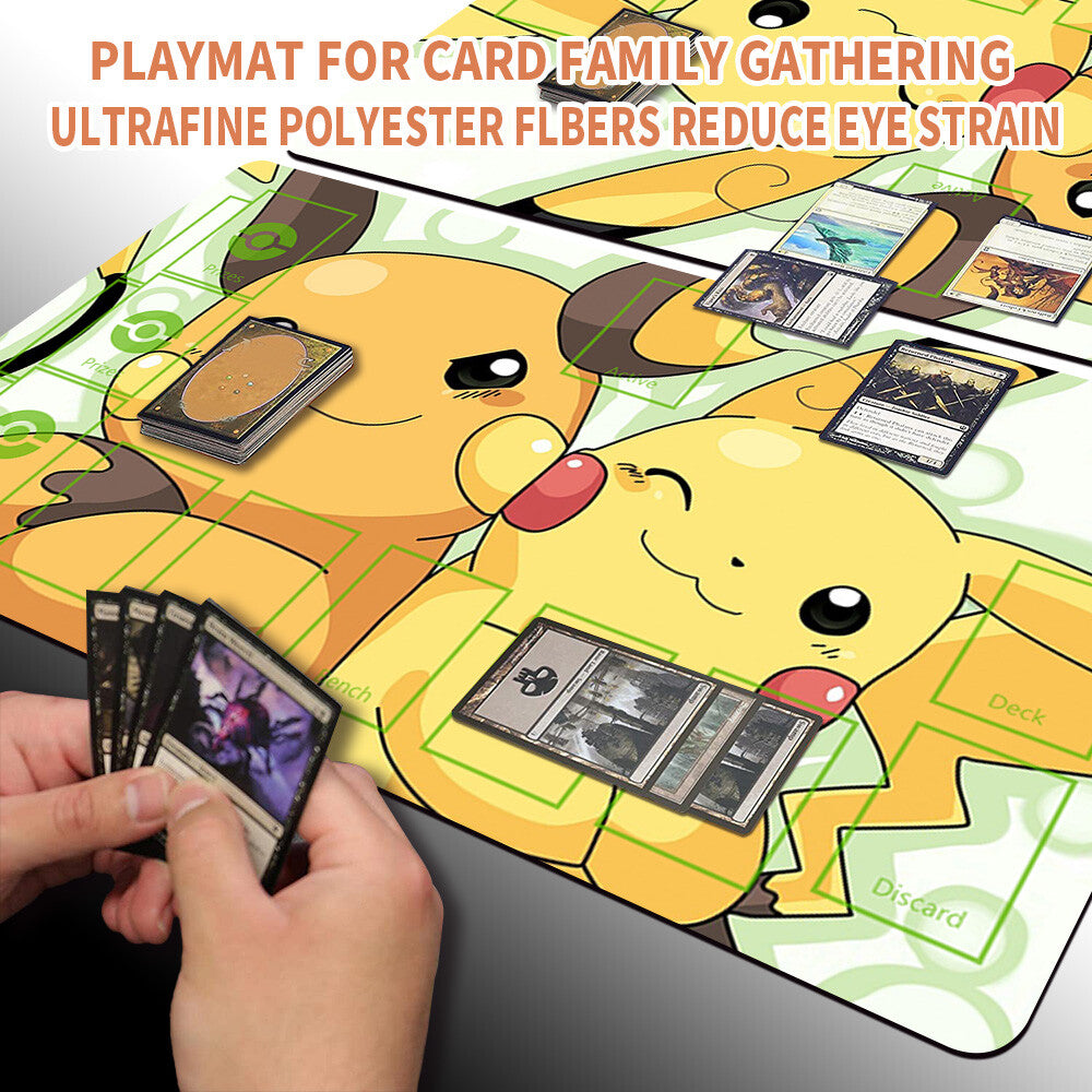 NEW Pokemon Pikachu Playmat Stitched Edge with Card Zones Free Bag Rubber Game Playmat Stitched Edge of TCG