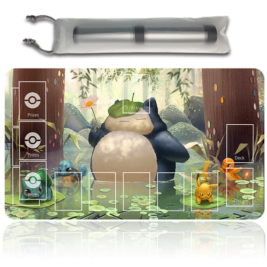 NEW Pokemon Snorlax Playmat Stitched Edge with Card Zones Free Bag Rubber Game Playmat Stitched Edge of TCG