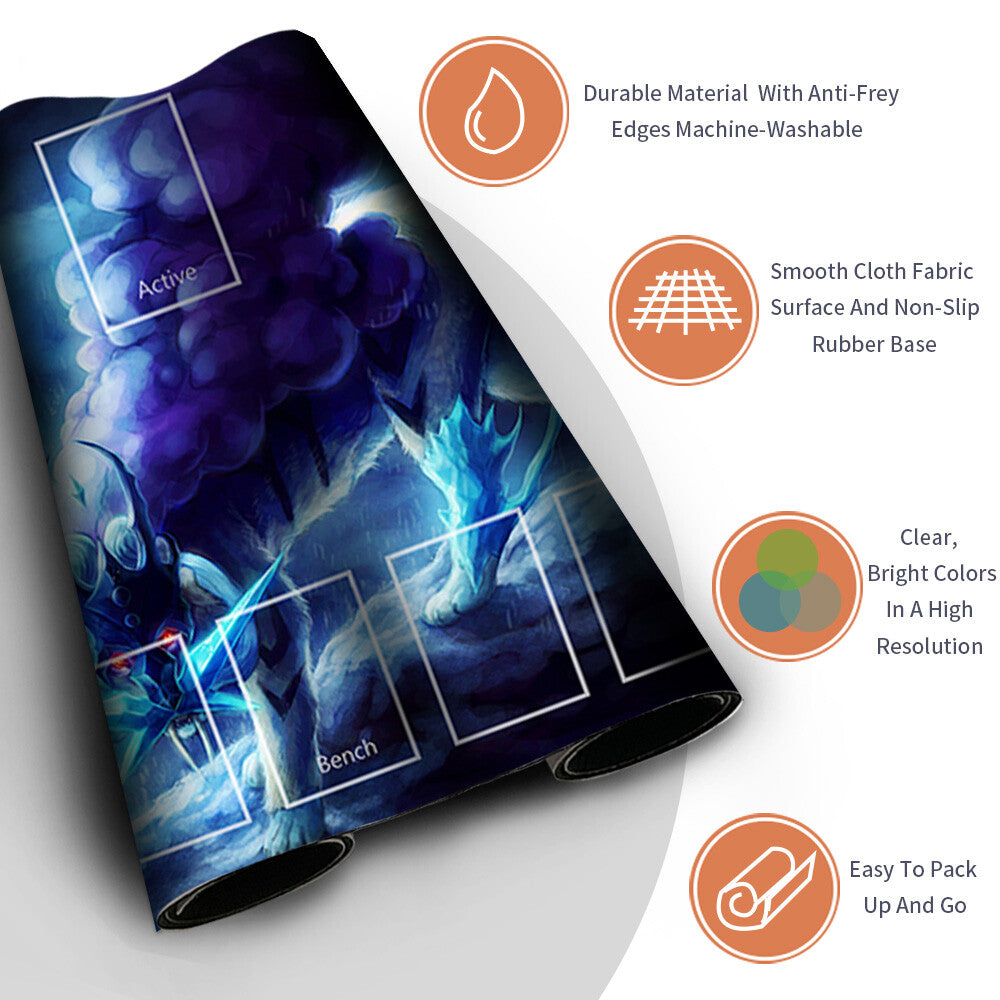 NEW Pokemon Playmat Stitched Edge with Card Zones Free Bag Rubber Playmat Stitched Edge Compatible Pokemon